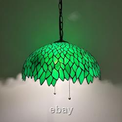 Tiffany Style Hanging Lighting Green Stained Glass Leaves LED Bulbs 75'H16W