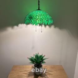 Tiffany Style Hanging Lighting Green Stained Glass Leaves LED Bulbs 75'H16W
