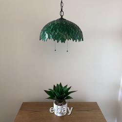 Tiffany Style Hanging Lighting Green Stained Glass Leaves LED Bulbs 75'H16W