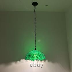 Tiffany Style Hanging Lighting Green Stained Glass Leaves LED Bulbs 75'H16W