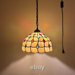 Tiffany Style Hanging Lighting Plug In Gold Stained Glass LED Bulb 12W12D60H