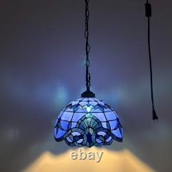 Tiffany Style Hanging lighting Plug in Blue Stained Glass Baroque Style 60'H12'W