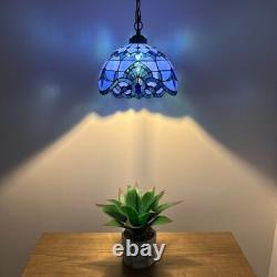 Tiffany Style Hanging lighting Plug in Blue Stained Glass Baroque Style 60'H12'W