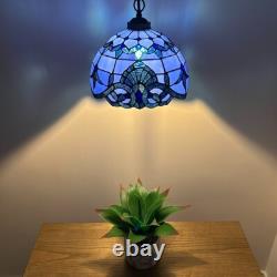 Tiffany Style Hanging lighting Plug in Blue Stained Glass Baroque Style 60'H12'W