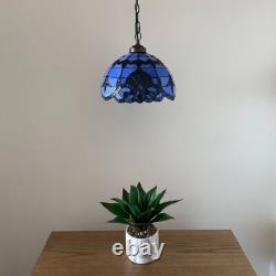 Tiffany Style Hanging lighting Plug in Blue Stained Glass Baroque Style 60'H12'W