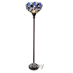 Tiffany Style Iris Design Copper Foiled Stained Glass Torchiere Floor Lamp