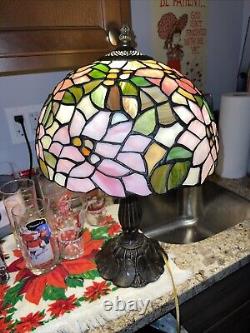 Tiffany Style Lamp 21 Inch Tall, Floral, Pink, Stained Glass, Art Deco, Vintage