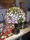 Tiffany Style Lamp 21 Inch Tall, Floral, Pink, Stained Glass, Art Deco, Vintage