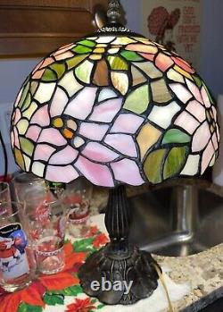 Tiffany Style Lamp 21 Inch Tall, Floral, Pink, Stained Glass, Art Deco, Vintage