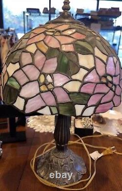 Tiffany Style Lamp 21 Inch Tall, Floral, Pink, Stained Glass, Art Deco, Vintage