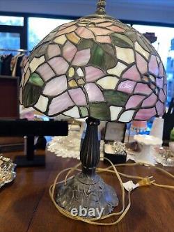 Tiffany Style Lamp 21 Inch Tall, Floral, Pink, Stained Glass, Art Deco, Vintage