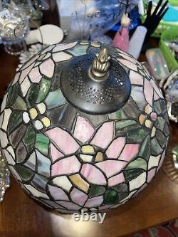 Tiffany Style Lamp 21 Inch Tall, Floral, Pink, Stained Glass, Art Deco, Vintage