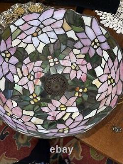 Tiffany Style Lamp 21 Inch Tall, Floral, Pink, Stained Glass, Art Deco, Vintage