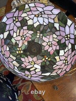 Tiffany Style Lamp 21 Inch Tall, Floral, Pink, Stained Glass, Art Deco, Vintage