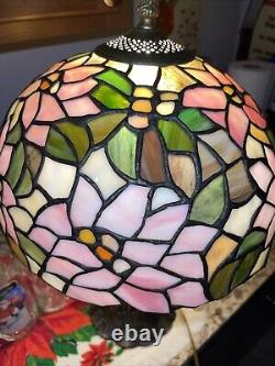 Tiffany Style Lamp 21 Inch Tall, Floral, Pink, Stained Glass, Art Deco, Vintage