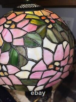 Tiffany Style Lamp 21 Inch Tall, Floral, Pink, Stained Glass, Art Deco, Vintage