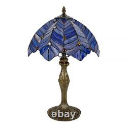 Tiffany Style Lamp, Blue Purple Stained Glass Coconut Leaf Table Lamp, Vintag