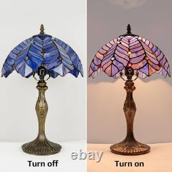 Tiffany Style Lamp, Blue Purple Stained Glass Coconut Leaf Table Lamp, Vintag