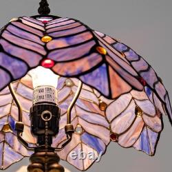 Tiffany Style Lamp, Blue Purple Stained Glass Coconut Leaf Table Lamp, Vintag