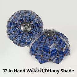 Tiffany Style Lamp, Blue Purple Stained Glass Coconut Leaf Table Lamp, Vintag