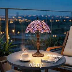 Tiffany Style Lamp, Blue Purple Stained Glass Coconut Leaf Table Lamp, Vintag