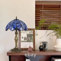 Tiffany Style Lamp, Blue Purple Stained Glass Coconut Leaf Table Lamp, Vintag
