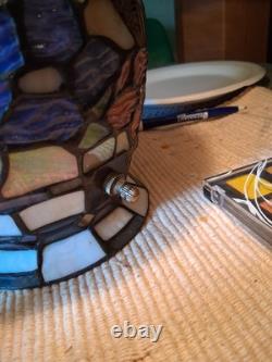 Tiffany Style Lamp Colorful Stained Glass Floral Mosaic Shade & Base 3-Way Light