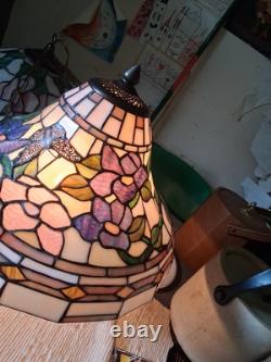 Tiffany Style Lamp Colorful Stained Glass Floral Mosaic Shade & Base 3-Way Light