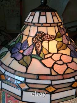 Tiffany Style Lamp Colorful Stained Glass Floral Mosaic Shade & Base 3-Way Light