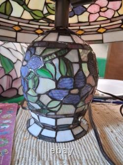 Tiffany Style Lamp Colorful Stained Glass Floral Mosaic Shade & Base 3-Way Light