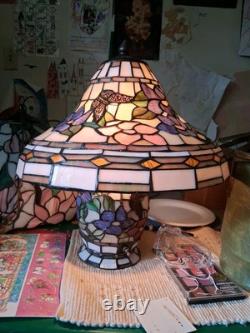 Tiffany Style Lamp Colorful Stained Glass Floral Mosaic Shade & Base 3-Way Light