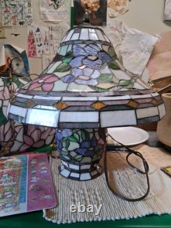 Tiffany Style Lamp Colorful Stained Glass Floral Mosaic Shade & Base 3-Way Light