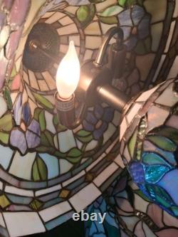 Tiffany Style Lamp Colorful Stained Glass Floral Mosaic Shade & Base 3-Way Light