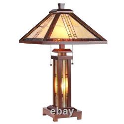 Tiffany Style Lamp Mission Accent Decor 2 Light Victorian Stained Glass Theme