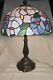 Tiffany Style Lamp Pink & Purple Floral Flowers Stained Glass