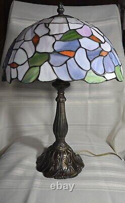 Tiffany Style Lamp Pink & Purple Floral Flowers Stained Glass