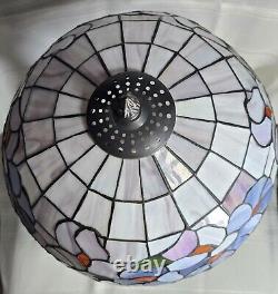 Tiffany Style Lamp Pink & Purple Floral Flowers Stained Glass