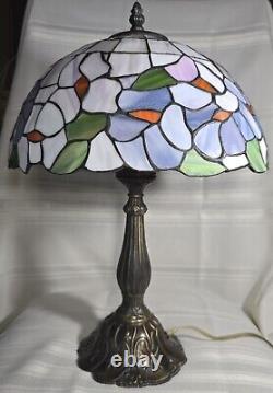 Tiffany Style Lamp Pink & Purple Floral Flowers Stained Glass