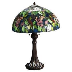 Tiffany Style Leaded Stained Glass Lamp with Flower & Cardinal Pattern 20th