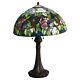 Tiffany Style Leaded Stained Glass Lamp With Flower & Cardinal Pattern 20th