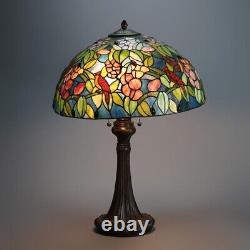 Tiffany Style Leaded Stained Glass Lamp with Flower & Cardinal Pattern 20th