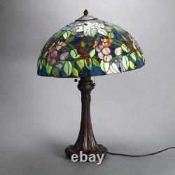 Tiffany Style Leaded Stained Glass Lamp with Flower & Cardinal Pattern 20th