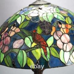 Tiffany Style Leaded Stained Glass Lamp with Flower & Cardinal Pattern 20th