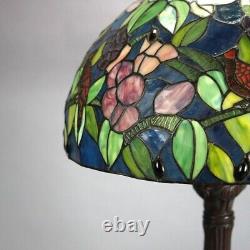 Tiffany Style Leaded Stained Glass Lamp with Flower & Cardinal Pattern 20th