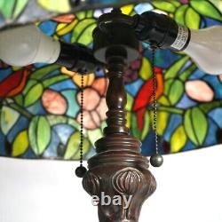 Tiffany Style Leaded Stained Glass Lamp with Flower & Cardinal Pattern 20th