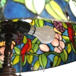 Tiffany Style Leaded Stained Glass Lamp with Flower & Cardinal Pattern 20th