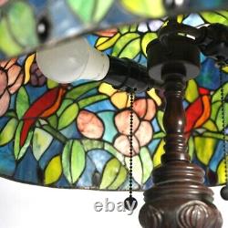 Tiffany Style Leaded Stained Glass Lamp with Flower & Cardinal Pattern 20th