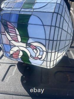 Tiffany Style Leaded Stained Glass Vintage Hanging Lamp Chandelier Flamingos