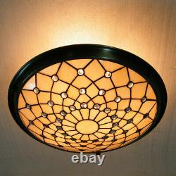 Tiffany Style Light Semi Flush Mount Stained Glass Ceiling Lamp with Bowl Shade
