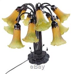 Tiffany Style Lily Lilly Pad Pond Lamp 15 Light Stained Art Glass Tulip Shades